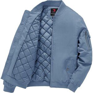Men's Sky Blue Windproof Quilted Bomber Jacket Coats Warm Winter Outwear